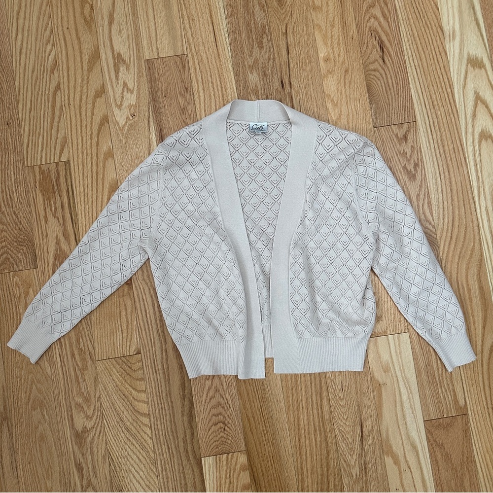 Simons - Openwork herringbone open bolero (cardigan) - so small - cream beige